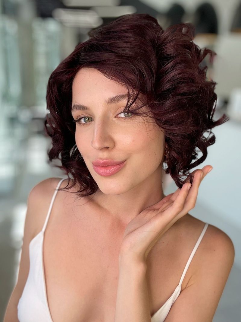 Synthetic wig women's 4633 2865 (2-99J Medium length artificial burgundy hair
