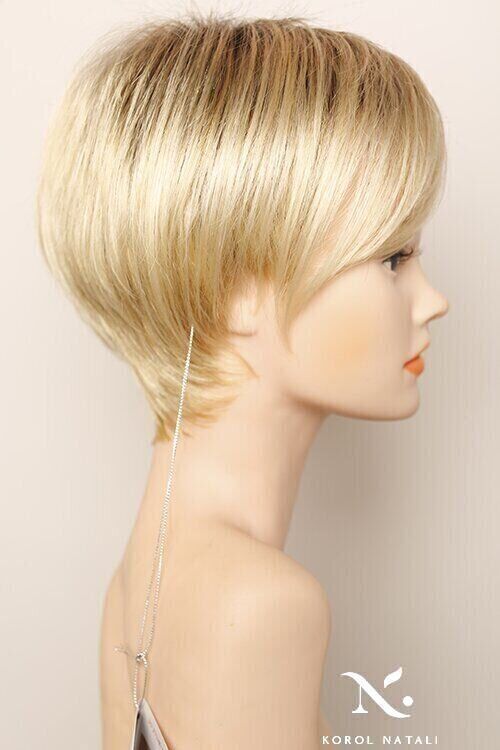 Synthetic women's wig 041585 Disc Mono Part (Champagne Rooted) Blonde short hair