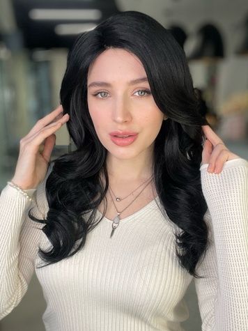 Парик женский 52771 HDW3185 TERMO LACE+MONOPART (1) Искусственные тёмные длинные волосы - фото
