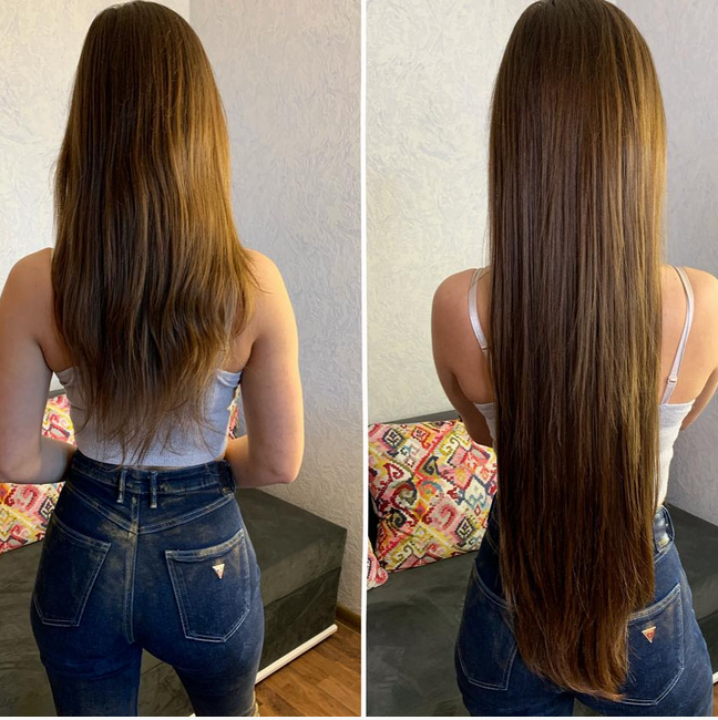 Наращивание волос фото до и после